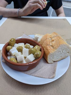 Marinated cheese
Cheese made of coconut oil, marinated in olive oil, rosemary, chili and garlic at Cafe Madrigal in Valencia
