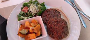 Lentil burgers. at Cafe Madrigal in Valencia