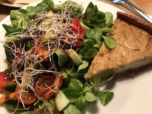 Quiche with tofu and onions  at Cafe Madrigal in Valencia