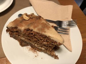 Carrot cake with cashew frosting  at Cafe Madrigal in Valencia