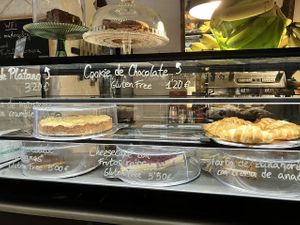 Dessert case at Cafe Madrigal in Valencia