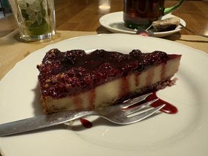 Cheesecake with red fruit   at Cafe Madrigal in Valencia