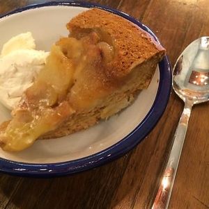 Vegan apple pie and custard! at Cafe Kombucha in Elgin