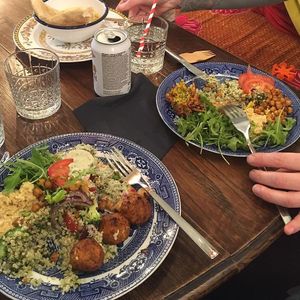 Cafe Kombucha's tasty vegan menu changes every day depending on season and local suppliers. at Cafe Kombucha in Elgin