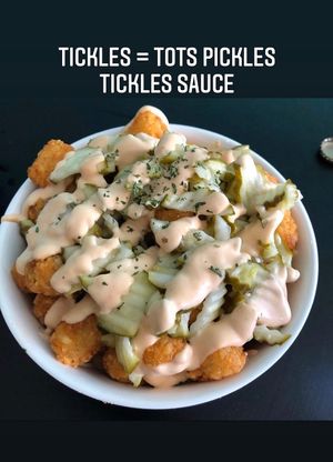Tickles ~ tots, pickles and tickle sauce  at Hang Space in Richmond