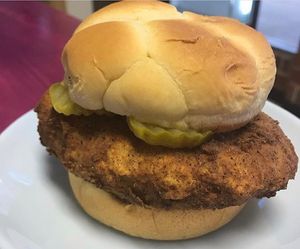 Chik-fil-Ain’t- mayo, pickles, served on a potato bun 🥰  at Hang Space in Richmond