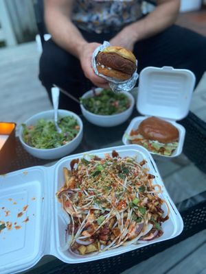 Chick-Fil-Aint, Buffalo Chik'n Sandwich, and Not So Pad Thai Fries for takeout.  at Hang Space in Richmond