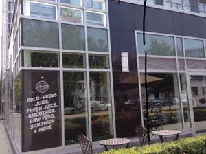 Outside of restaurant at Juicery Kitchen in Brooklyn