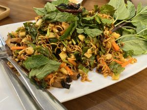 Pla Chon lui suan (Fred Fisg with mixed herb) 75 thb. This is healthy, herby and yummy!  at L'Orangerie in Bangkok