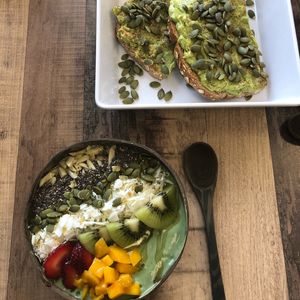 Mermaid bowl and avo toast at Chakra Bowls in Poughkeepsie