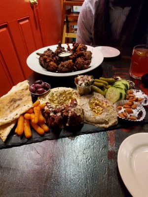 Vegan mezze platter and pakoras at Falafel Shack in Chambersburg