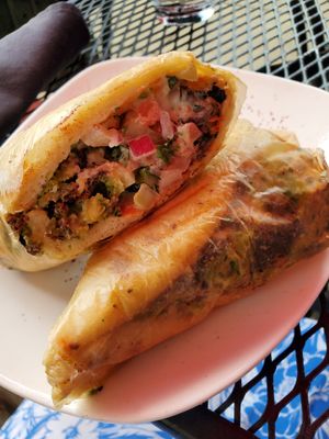 Eggplant and falafel sandwich. Listen, I hate eggplant usually but these folks know how to make it so good! at Falafel Shack in Chambersburg