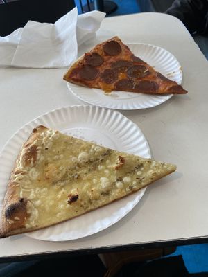 White pizza and pepperoni pizza  at Screamer's Pizzeria - Crown Heights in Brooklyn