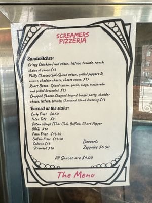 Menu, Feb 2025  at Screamer's Pizzeria - Crown Heights in Brooklyn