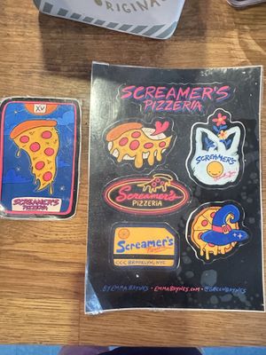Very memorable art direction & stickers for sale  at Screamer's Pizzeria - Crown Heights in Brooklyn