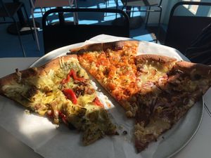 Left to right: artichoke, buffalo, vampire  at Screamer's Pizzeria - Crown Heights in Brooklyn
