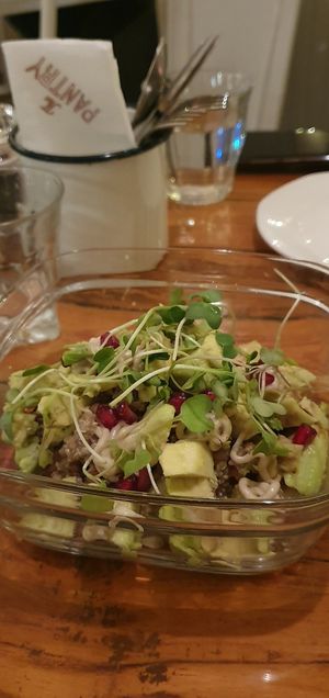 Yum and very filling quinoa avocado salad (veganised with cashew cheese) at The Pantry in Mumbai