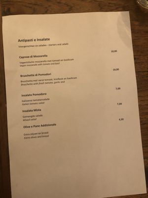 All the vegan option at Trattoria Toto in Amsterdam