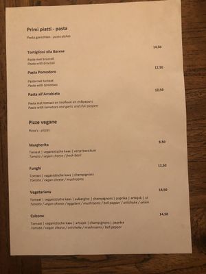All the vegan options at Trattoria Toto in Amsterdam