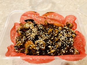 Crispy Mushroom Strips with Sesame at Bodhi Garden in Orange