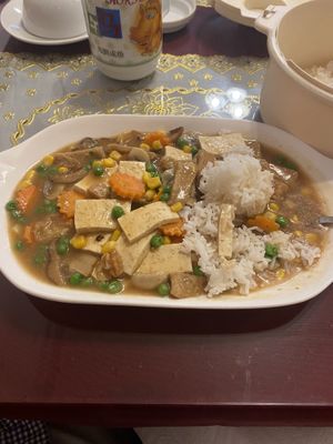 Bodhi Garden special Tofu with rice.  at Bodhi Garden in Orange