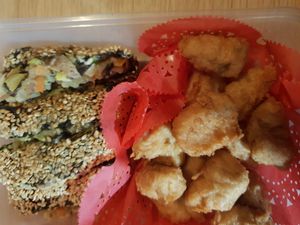 Soy Nuggets and sushi at Bodhi Garden in Orange