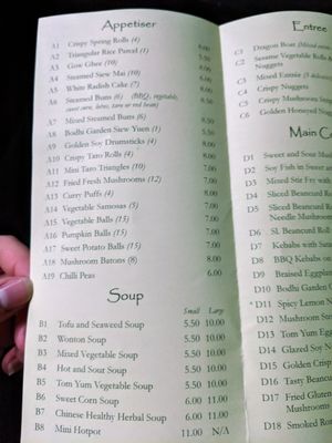 Menu 5/10/19 at Bodhi Garden in Orange