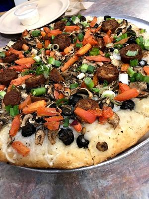 Garlic Combo Pizza (made vegan) at Bossman's Pizza in San Jose