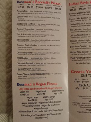 Menu 2 of 6 at Bossman's Pizza in San Jose