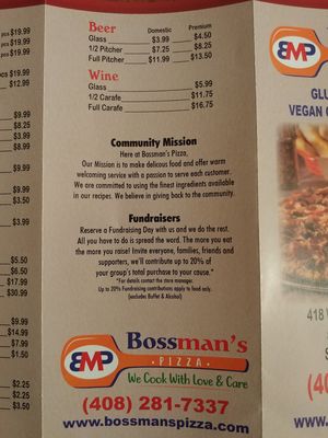Menu 6 of 6 at Bossman's Pizza in San Jose