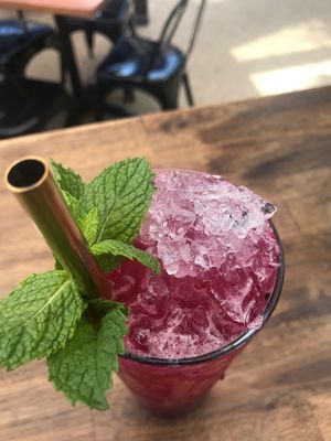 About to enjoy this toothless mojito mocktail. Ginger ale, dragon fruit, mint, & lime. Very refreshing.  at BKA Vegan in Burleigh Heads