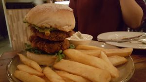 Burger and fries at BKA Vegan in Burleigh Heads