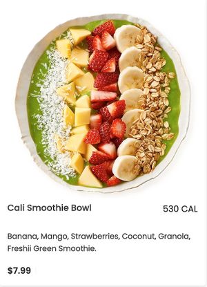Cali Smoothie Bowl: Banana, mango, strawberries, coconut, gronola, freshii green smoothie.  at freshii - Mahogany  in Calgary