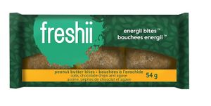 PEANUT BUTTER ENERGII BITES: Peanut Butter, Oats, Agave Syrup, Dark Chocolate Chips, Coconut, Sunflower Oil, Sea Salt at freshii - Mahogany  in Calgary