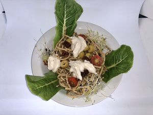 Whole wheat pasta salad with cashew cheese at Cooper's Specialty Kitchen in Ao Nang