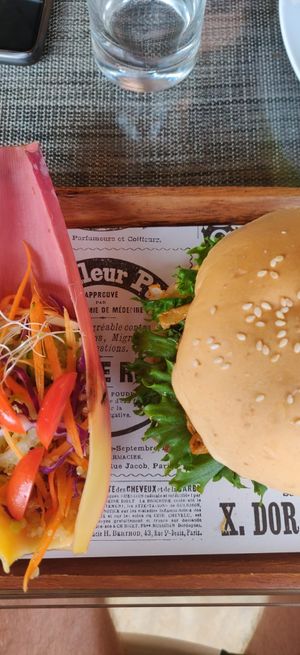 Mushroom shredded burger with side salad at Cooper's Specialty Kitchen in Ao Nang