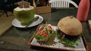 Burger and coconut at Cooper's Specialty Kitchen in Ao Nang