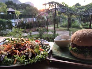 Salad and vegan burger at Cooper's Specialty Kitchen in Ao Nang