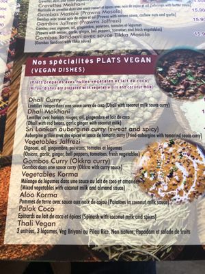 Vegan menu at Bollywood in Sarlat-la-caneda