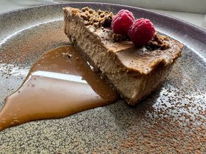 Vegan sesame and lotus cheesecake at Koppu Ramen Izakaya in Lisbon