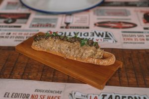 Some sort of pastry with Baba Ganoush - would highly recommend! at La Taberna Mediática in Aguilas