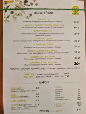 Menu at Chwast Prast in Torun