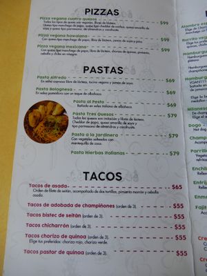 some of the menu at Vgan111 in Morelia