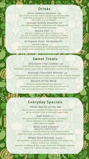 Menu Page 2 at Bodhi Greens in Arambol