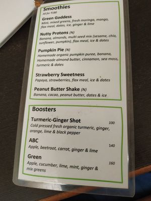 Drinks menu at Bodhi Greens in Arambol