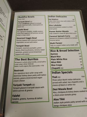 Menu at Bodhi Greens in Arambol