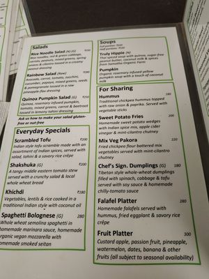 Menu at Bodhi Greens in Arambol