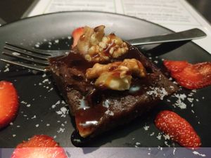 Chocolate brownie at Bodhi Greens in Arambol