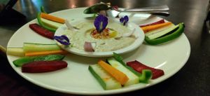 Hummus with veggie sticks at Bodhi Greens in Arambol