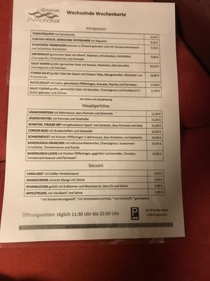 German side of menu  at Nidda in Frankfurt